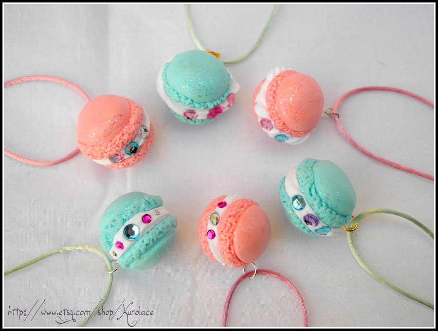 Handmade paper clay macaroons with little gem decorations...